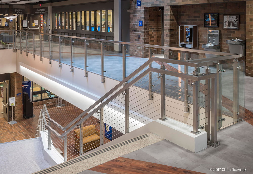Balcony and Stairs with Cable Railing installed at Milwaukee Area Technical College by Wagner