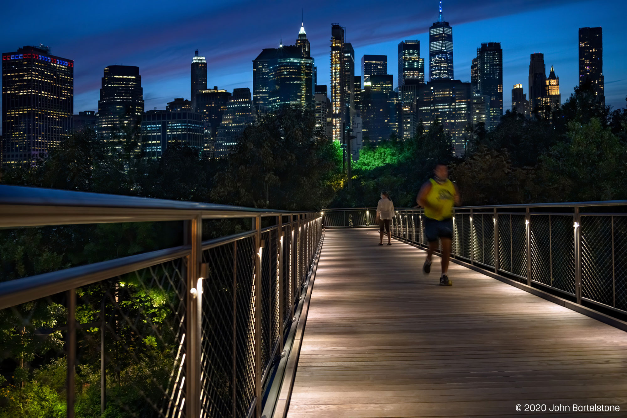 Nightfall photo of Squibb Bridge in Brooklyn with Wagner Bantam Illuminated Railing